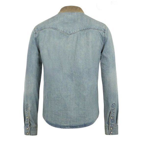 All Saints Men's Reed Regular Fit Blue Denim Shirt - Picture 4 of 10
